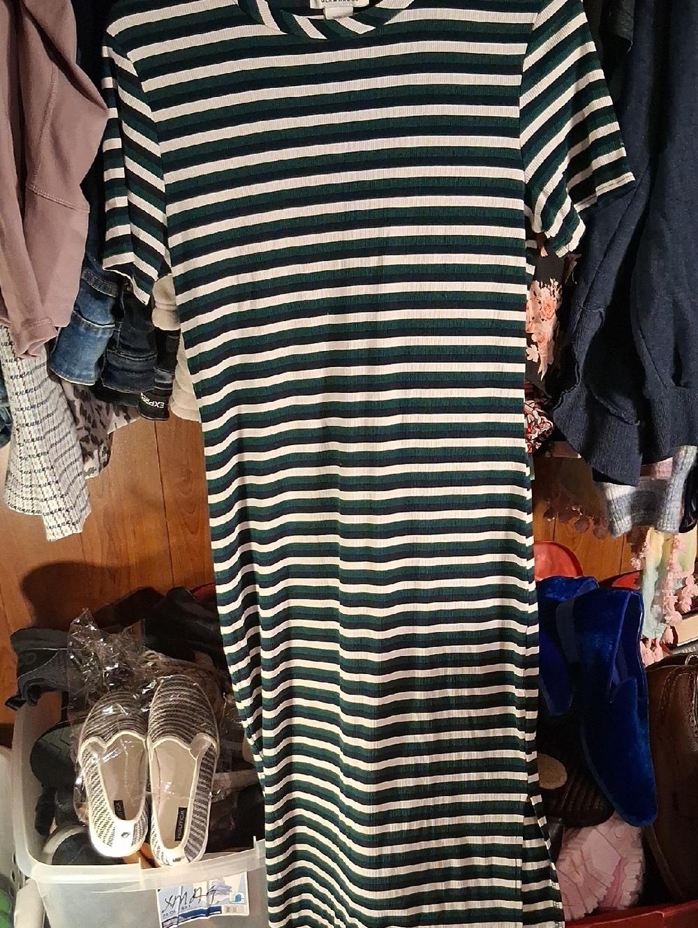 Glamorous Wokens Striped Ribbed Maxi Dress in Green and White